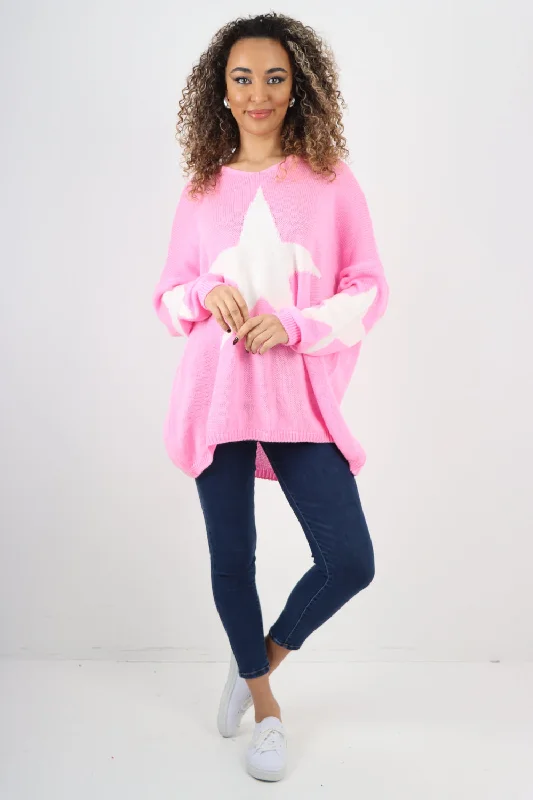 Oversized Star Print Knitted Jumper Top