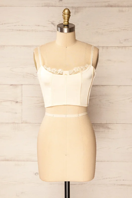 Bergen Ivory | Cropped Corset w/ Lace Trim