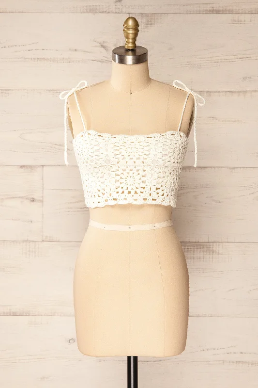 Faroe Ivory | Crochet Crop Top w/ Bow Straps