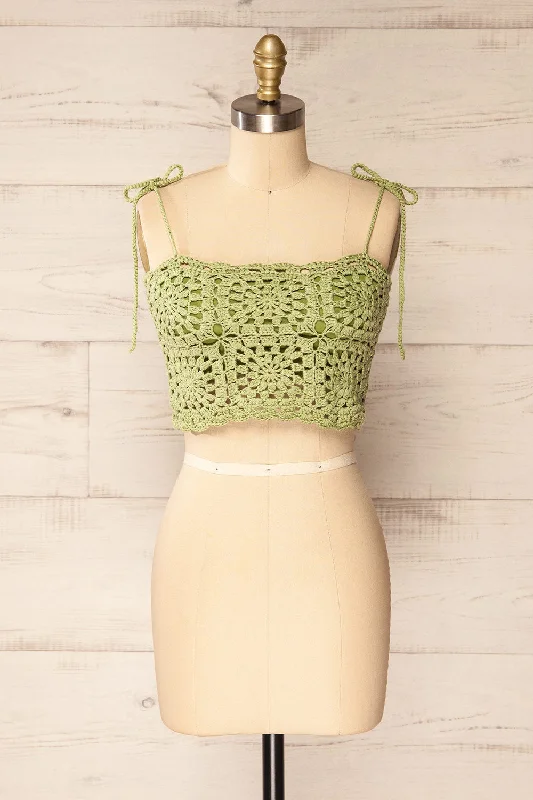 Faroe Sage | Crochet Crop Top w/ Bow Straps