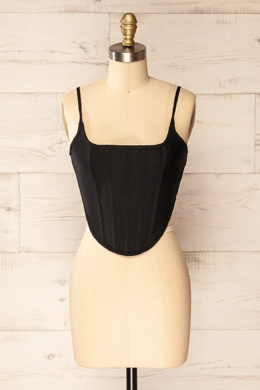 Hyeres Black | Cropped Corset Top w/ Back Zipper