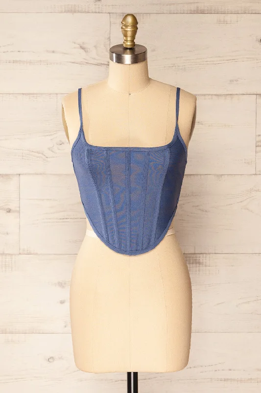 Hyeres Blue | Cropped Corset Top w/ Back Zipper