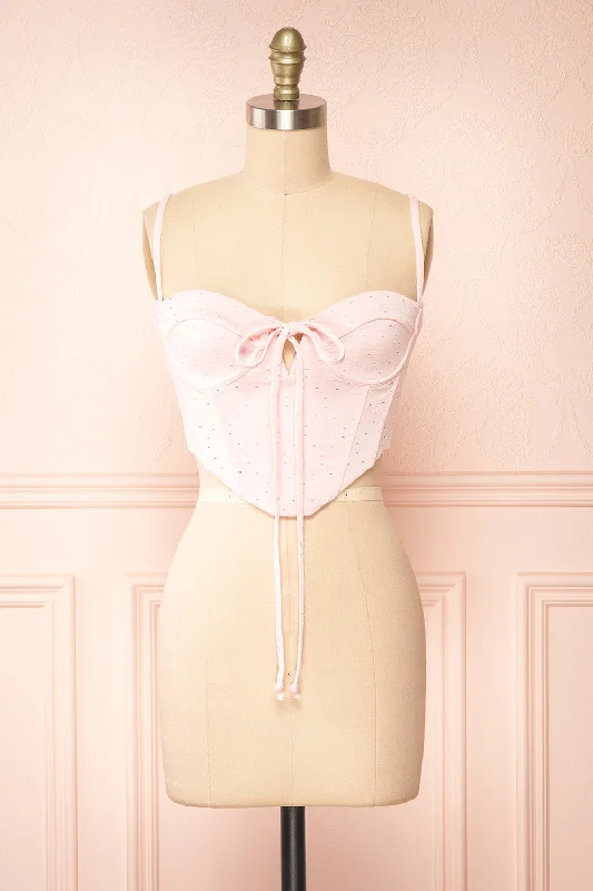 Messalina | Pink Cropped Corset Top w/ Tie-Up Bow