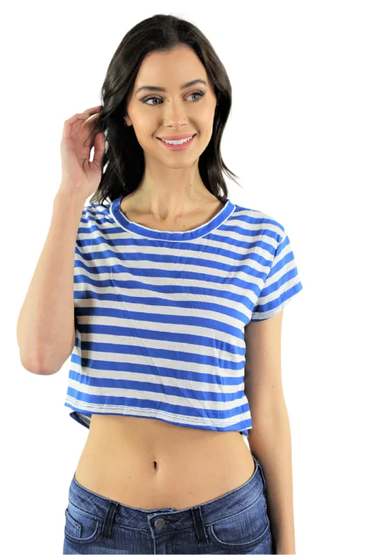 Women's Short Sleeve Stripes Crop Top