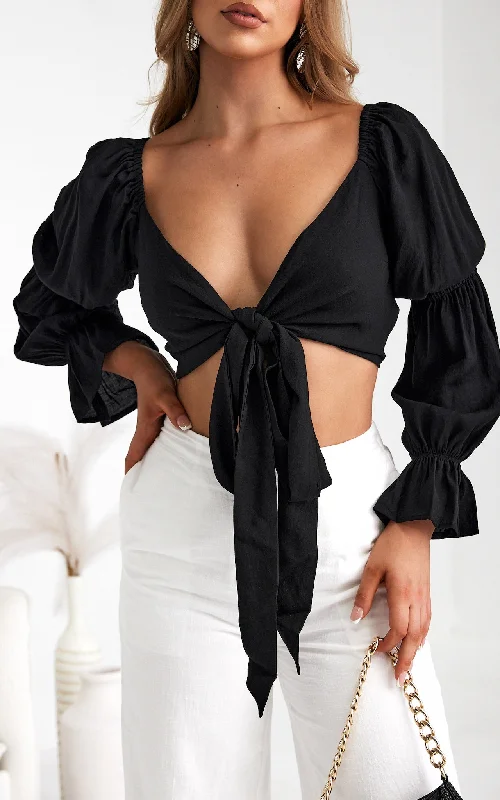 Aleesha Wrap Crop Top - Black