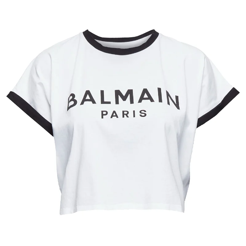 Balmain Cotton Big Logo Cropped Ringer Tshirt