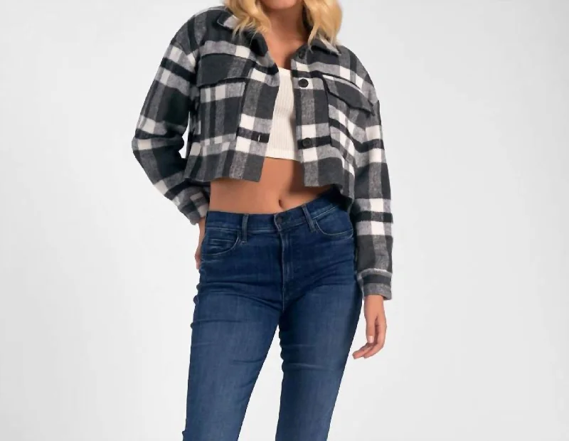 Bianca Cropped Plaid Shacket In Black/white