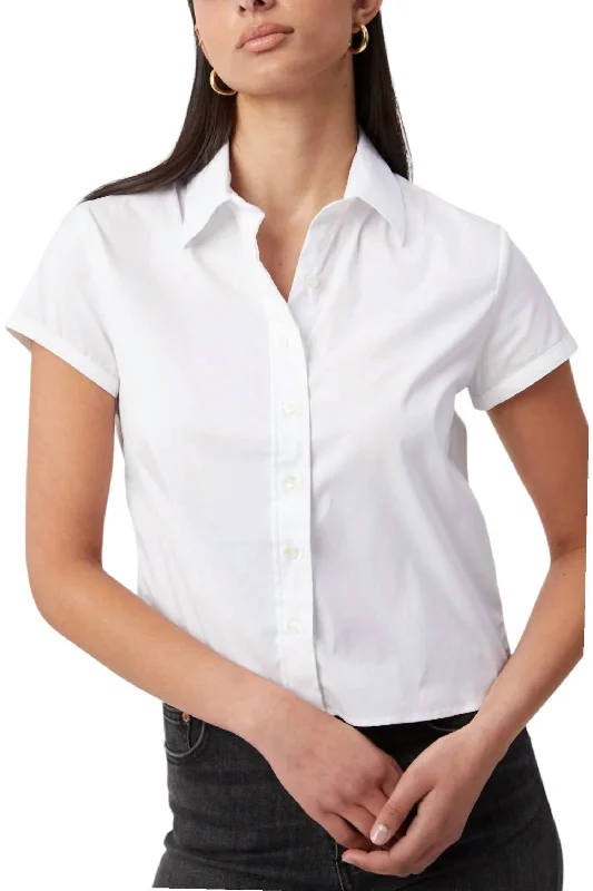 Boxy Short Sleeve Cropped Shirt In White