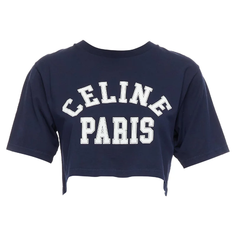 Celine Big Varsity Paris Logo Boxy Crew Neck Crop Tshirt