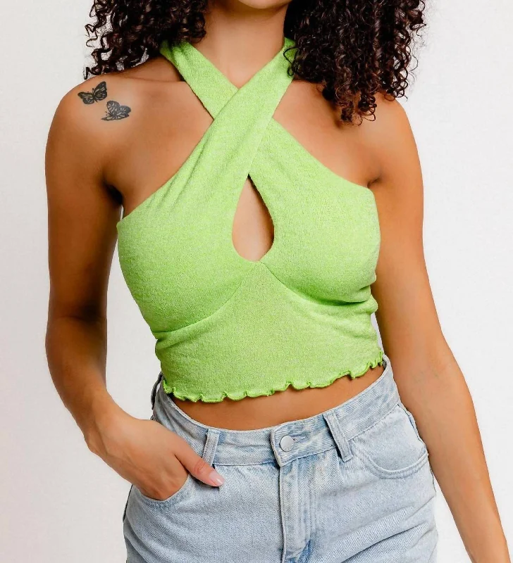 Criss Cross Crop Top In Lime Green