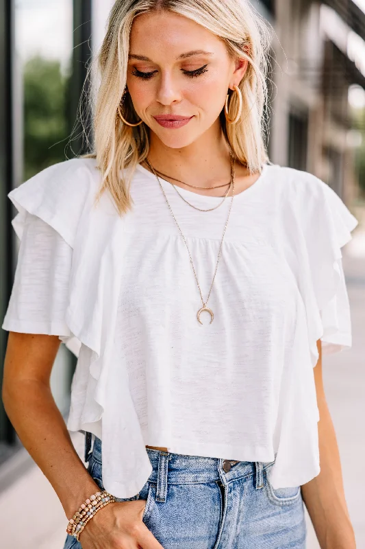 Don't Hesitate White Ruffled Crop Top