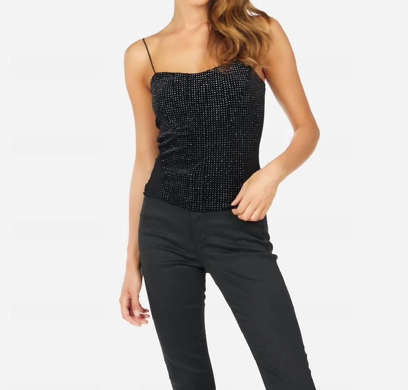 Fang Glitter Velour Crop Bustier Top In Black