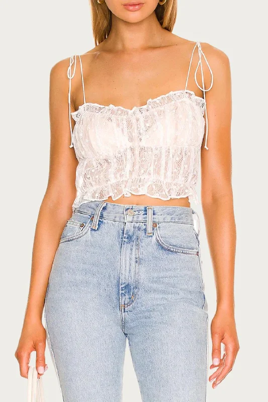 Jules Ruffled Lace Crop Top In White