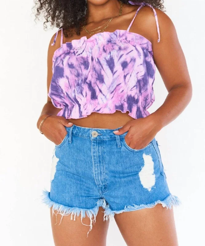 Keen Crop Top In Purple Tie Dye