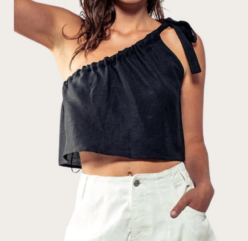 Off Shoulder Tie Crop Top In Black