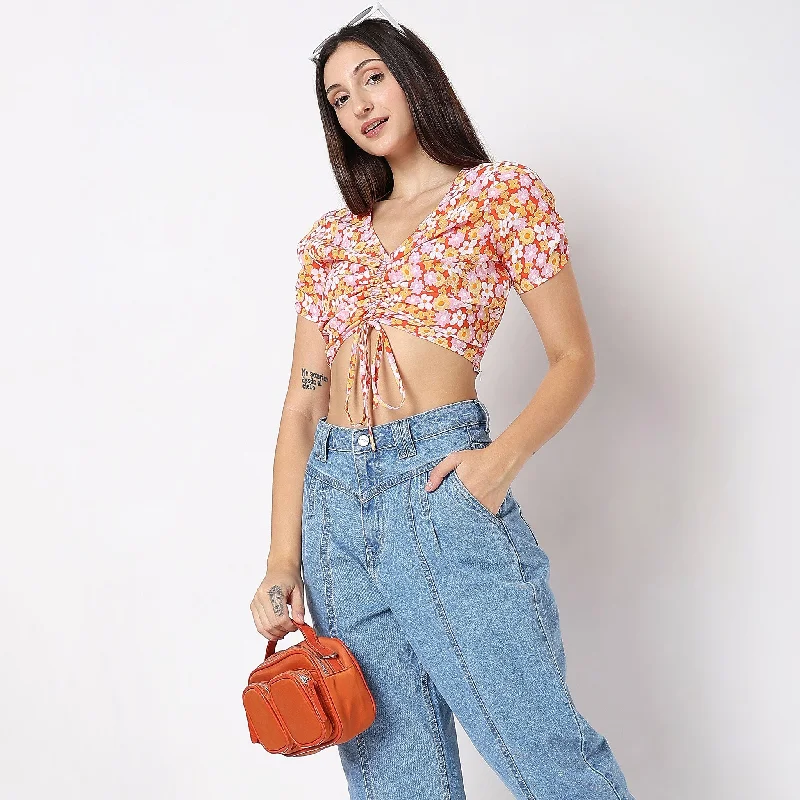 Regular Fit Floral Crop Top