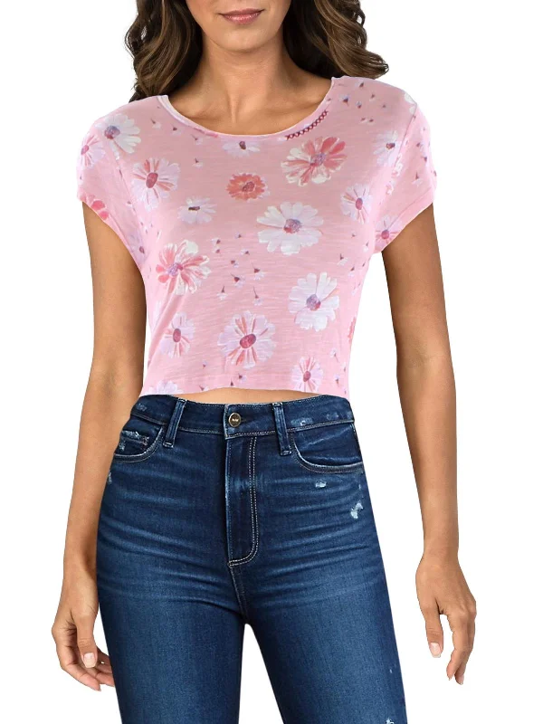 Womens Floral Print Slub Cropped