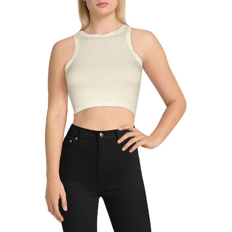 Womens Ribbed Crewneck Crop Top