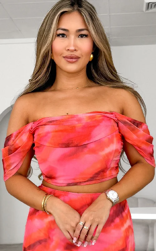 Yoko Mesh Crop Top - Pink Orange Print