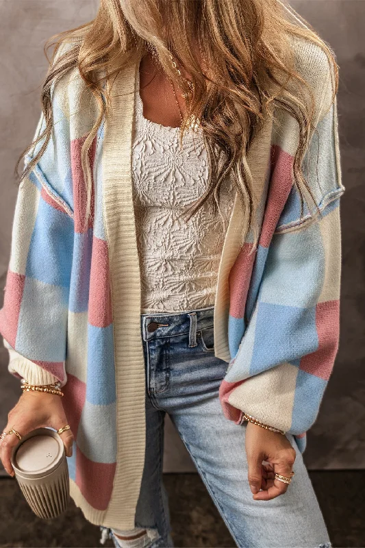 Multi Color Block | Open Front Cardigan | Rubies + Lace