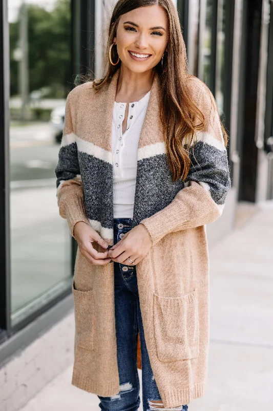 It's All Good Taupe Brown Colorblock Cardigan