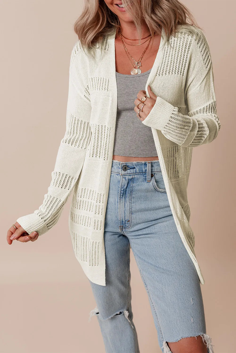 Thin Ivory | Long Open Cardigan | Rubies + Lace