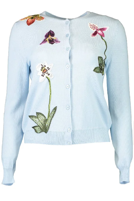 Orchid Embroidered Crewneck Cardigan