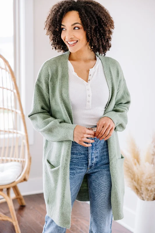 What A Dream Moss Green Bubble Sleeve Cardigan