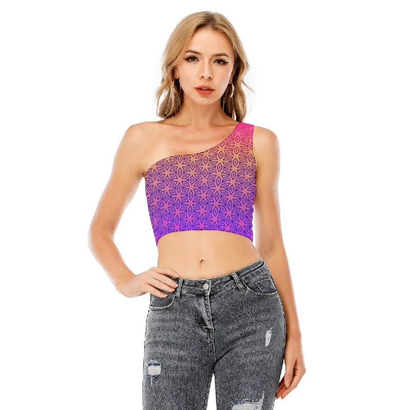 Sacral Bloom One-Shoulder Cropped Top