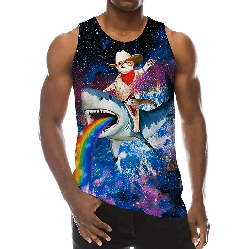 Cat Riding Shark Funny Tank Top