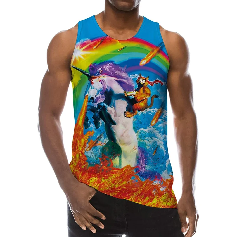 Cat Riding Unicorn Funny Tank Top