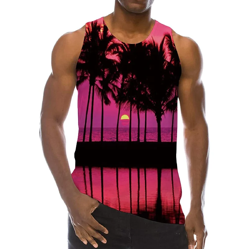 Red Sunset Palm Tree Funny Tank Top