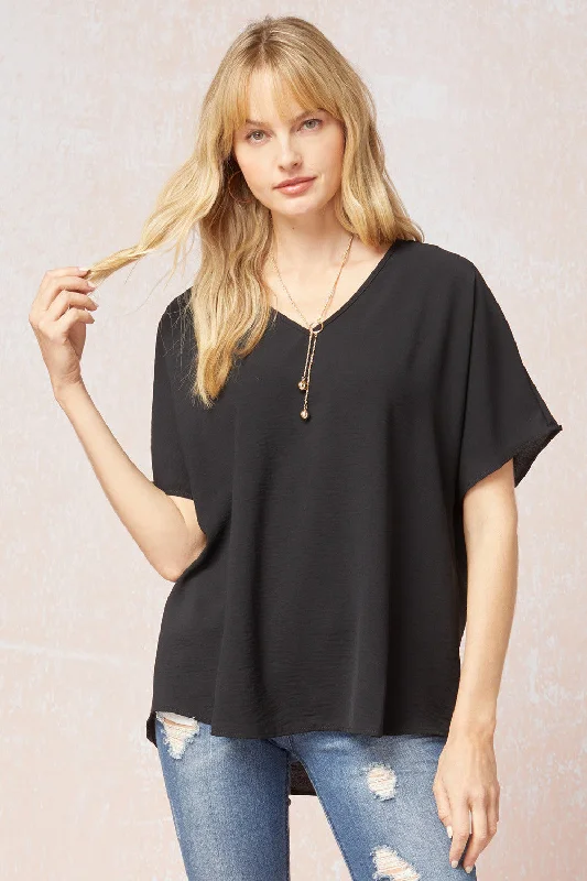 Solid V-Neck Top, Black